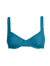 Produktbild Bikini Oberteil vorne in blau aus recyceltem Stoff Palmar